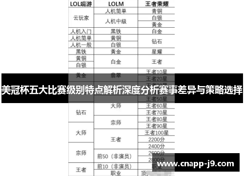 美冠杯五大比赛级别特点解析深度分析赛事差异与策略选择